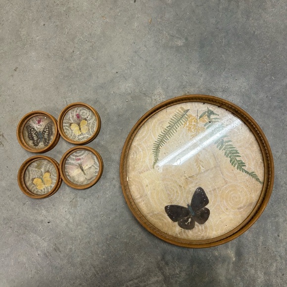 Vintage 1970s Pressed Butterfly BambooTray & Coasters set 5 pieces - Picture 2 of 7